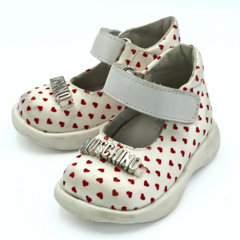 Love Moschino Kids Girls Mary Jane Shoes Size 18 (3.5K)White Red‎ Heart Designer